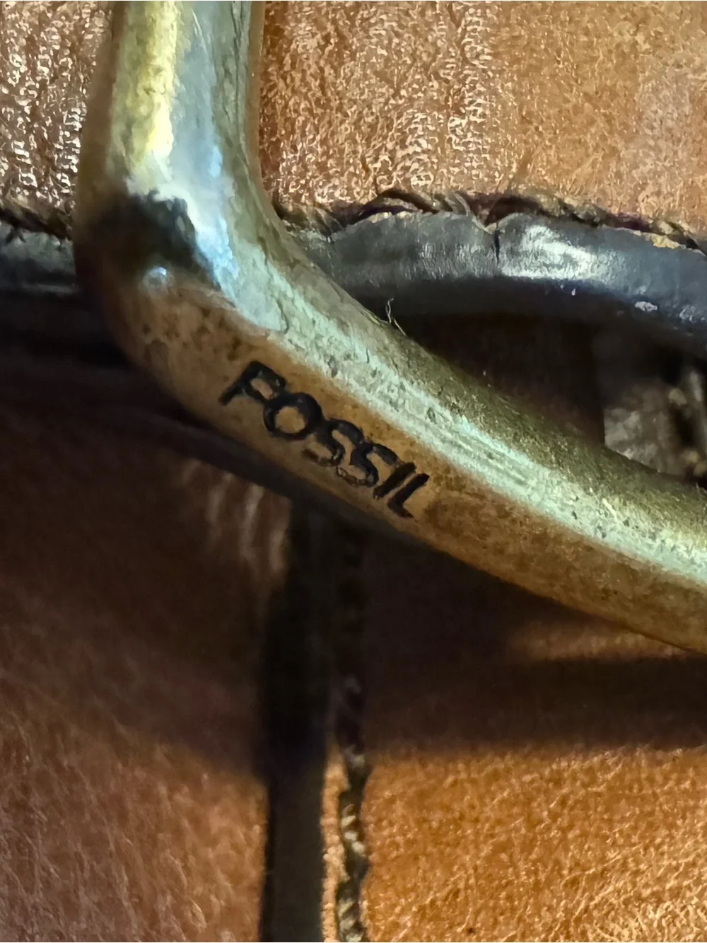 VINTAGE Fossil Leather Messenger Bag Brass Accents Leather Strap
